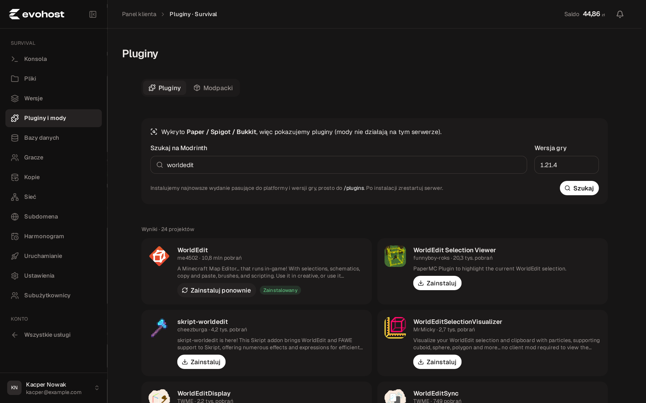 Zainstalowany plugin