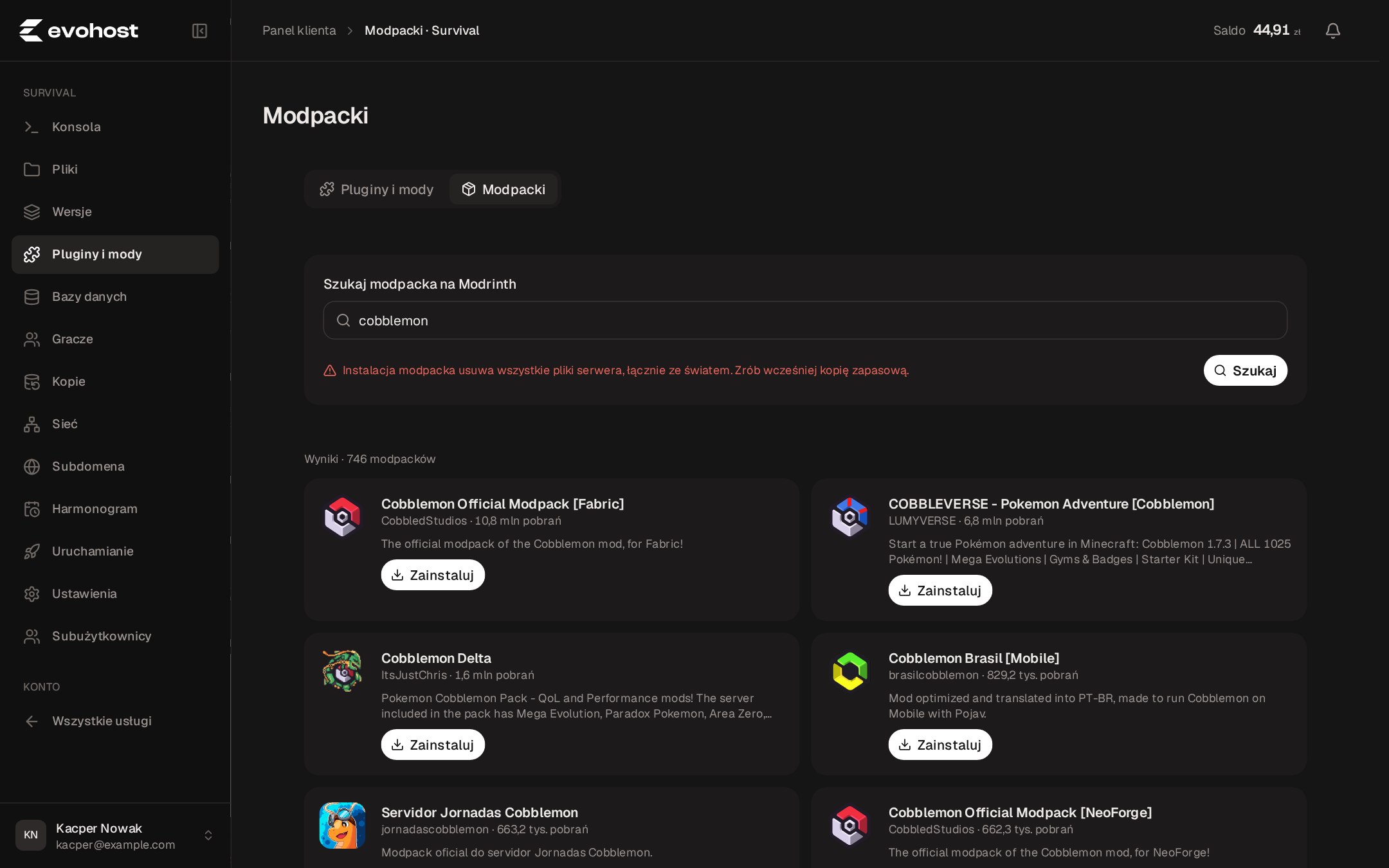 Wyszukiwarka modpacków